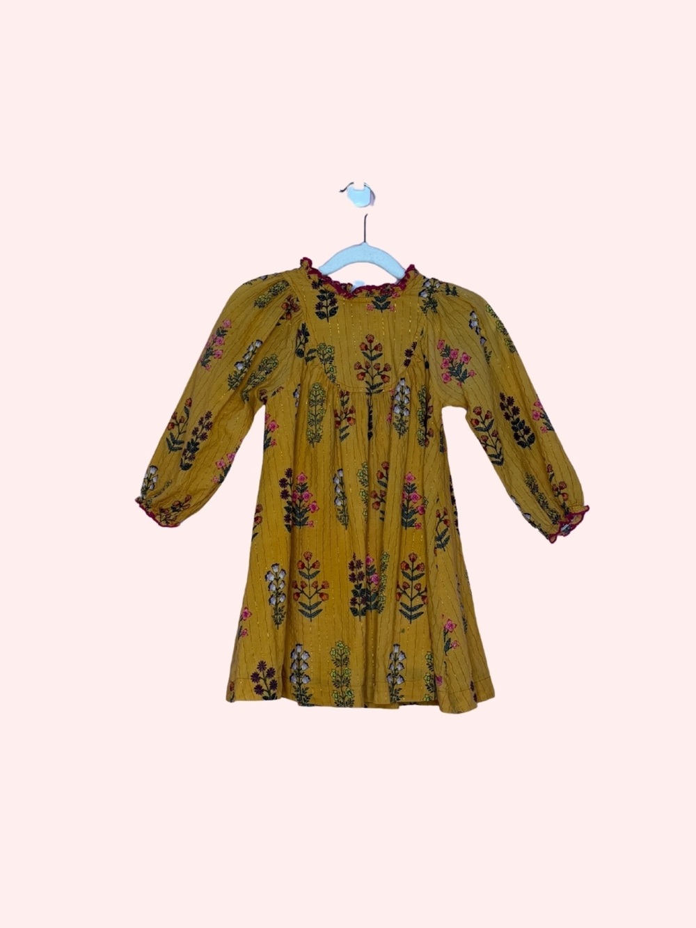 MOM & DAUGHTER SET: Girls' Mustard Floral Long Sleeve Dress